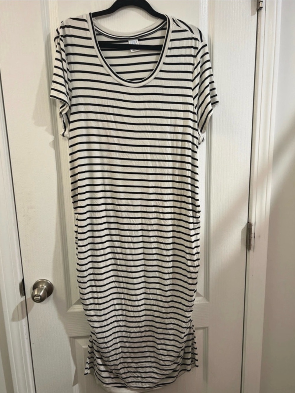 Time and Tru Black and White Striped Short Sleeve Maternity Maxi Dress